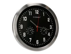 Reloj q-connect de pared metalico redondo 35,5 cm movimiento silencioso color cromado con esfera negra