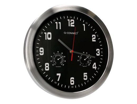 Reloj q-connect de pared metalico redondo 35,5 cm movimiento silencioso color cromado con esfera negra