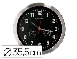 Reloj q-connect de pared metalico redondo 35,5 cm movimiento silencioso color cromado con esfera negra