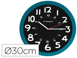 Reloj q-connect de pared plastico oficina redondo 30 cm color azul y esfera color negro