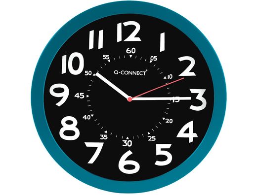 Reloj q-connect de pared plastico oficina redondo 30 cm color azul y esfera color negro
