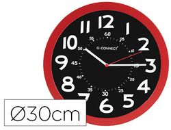 Reloj q-connect de pared plastico oficina redondo 30 cm color rojo y esfera color negro