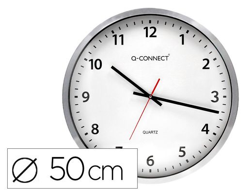 Reloj q-connect de pared plastico oficina redondo 50 cm marco cromado