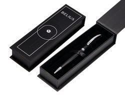 Roller belius turbo aluminio textura punteada color negro y plateado tinta azul caja de diseño