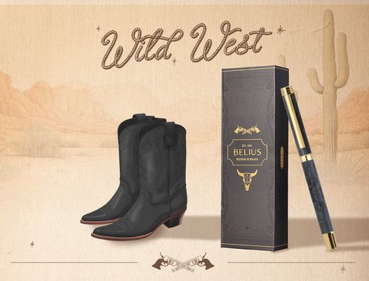 Roller belius wild west aluminio color negro dorado tinta color negro caja de diseńo