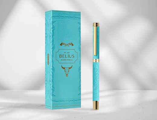 Roller belius wild west aluminio color turquesa dorado tinta color negro caja de diseńo