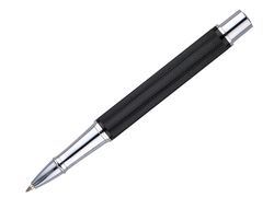 Roller y estuche belius turbo aluminio textura punteada negro plateado tinta azul caja de diseño