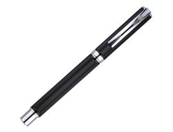 Roller y estuche belius turbo aluminio textura punteada negro plateado tinta azul caja de diseño