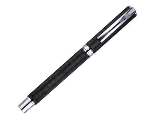 Roller y estuche belius turbo aluminio textura punteada negro plateado tinta azul caja de diseño