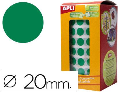 Rollo 59 hojas gomets brillantes redondos verdes 20mm