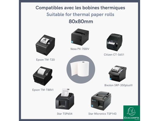 Rollo sumadora exacompta termico 80x80 mm 48 g/m2 sin bpa