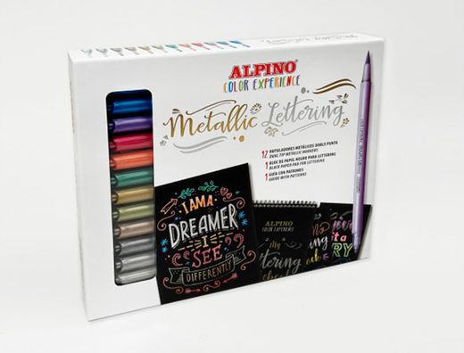 Rotulador alpino metallic lettering doble punta estuche de 12 unidades colores surtidos