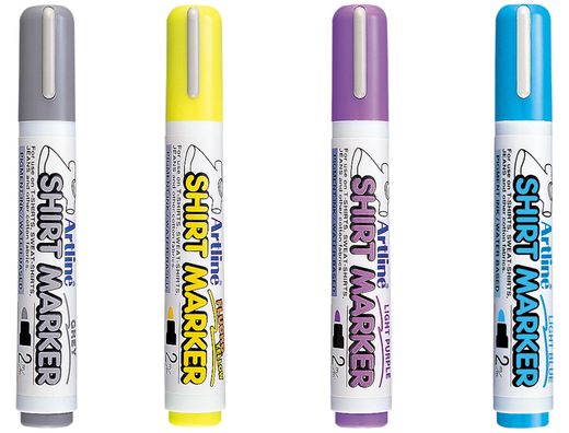 Rotulador Artline Camiseta Ekt-2 Amarillo,Gris,Celeste y Violeta Punta Redonda 2 mm Uso en Camiseta Caja de 4