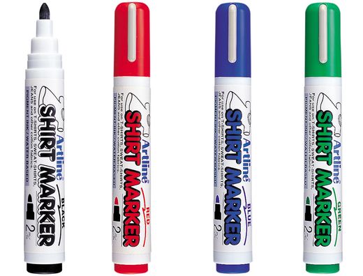 Rotulador Artline Camiseta Ekt-2 Negro Rojo Azul y Verde Punta Redonda 2 mm para Uso en Camiseta Caja de 4