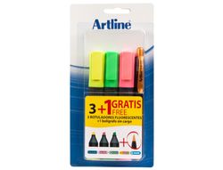 Rotulador Artline Fluorescente Ek-660 Blister de 3 Unidades + 1 Boligrafo Serie 7000 Sin Cargo