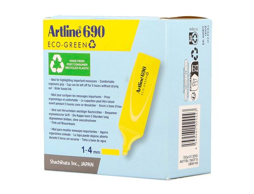Rotulador artline fluorescente ek-690 eco green punta biselada amarillo