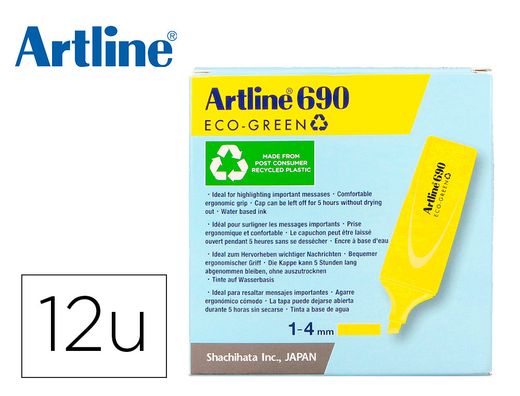 Rotulador artline fluorescente ek-690 eco green punta biselada amarillo