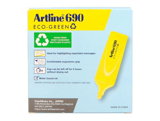 Rotulador artline fluorescente ek-690 eco green punta biselada amarillo