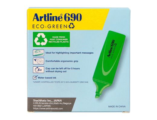 Rotulador artline fluorescente ek-690 eco green punta biselada verde
