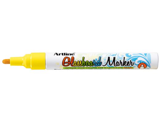 Rotulador Artline Glass Marker Especial Cristal Borrable en Seco O Humedo Color Amarillo Fluor