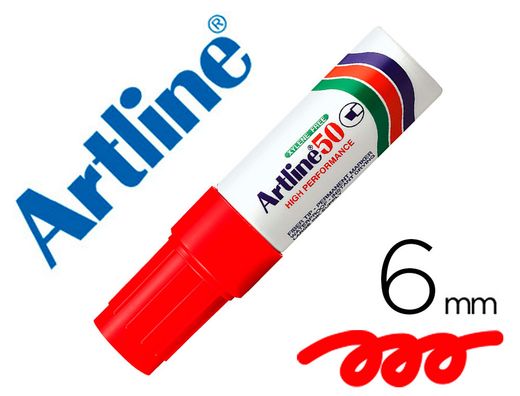 Rotulador artline marcador permanente ek-50 rojo -punta biselada 6 mm -papel metal y cristal EK-50-R