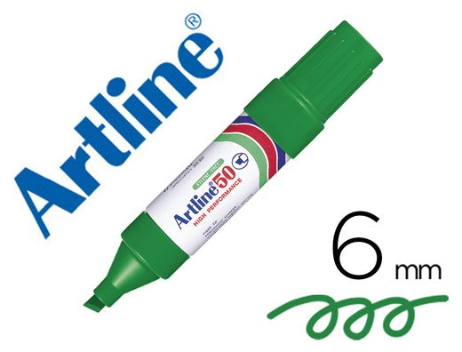 Rotulador artline marcador permanente ek-50 verde -punta biselada 6 mm -papel metal y cristal