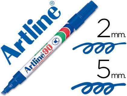 Rotulador Artline Marcador Permanente Ek-90 Azul -Punta Biselada 5 mm -Papel Metal y Cristal