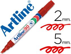 Rotulador Artline Marcador Permanente Ek-90 Rojo -Punta Biselada 5 mm -Papel Metal y Cristal
