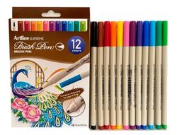 Rotulador artline supreme brush epfs pintura base de agua punta tipo pincel trazo fino bolsa de 12 unidades