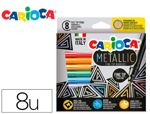 Rotulador carioca metallic punta fina caja de 8 colores surtidos