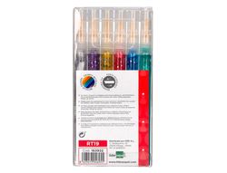 Rotulador con efecto purpurina metalizada y punta reversible en colores surtidos. Caja de 6 unidades.