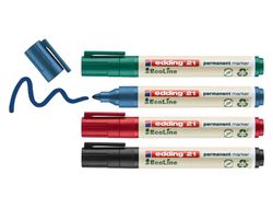 Rotulador edding 21 marcador permanente ecoline 90% reciclado bolsa 4 colores surtidos punta redonda 1,5-3