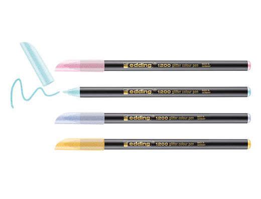Rotulador edding punta fibra 1200 punta redonda 0,5 mm glitter pastel caja de 4 unidades colores surtidos