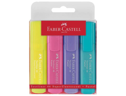 Rotulador faber fluorescente 1546 color pastel estuche 4 unidades surtidas