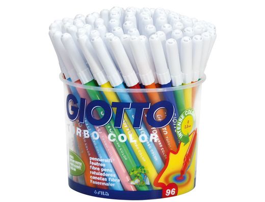 Rotulador Giotto Turbo Color Bote de 96 Unidades 12 Colorespor 8 Unidades de Cada Color Lavables con Punta Bloqueada