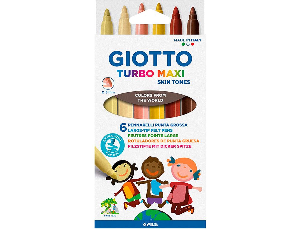 Rotulador giotto turbo maxi skin tones lavable punta bloqueada caja de 6 colores surtidos