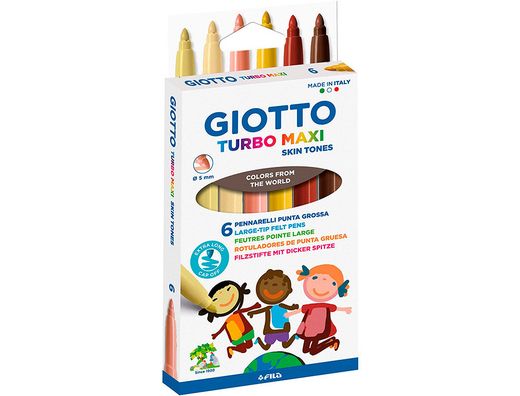 Rotulador giotto turbo maxi skin tones lavable punta bloqueada caja de 6 colores surtidos