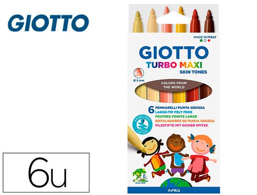 Rotulador giotto turbo maxi skin tones lavable punta bloqueada caja de 6 colores surtidos