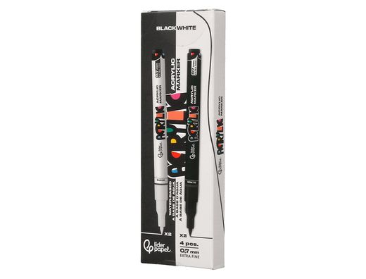 Rotulador liderpapel acrylic base agua todo tipo de superficie punta fina 0,7 mm caja de 4 perfiladores