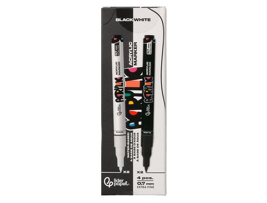 Rotulador liderpapel acrylic base agua todo tipo de superficie punta fina 0,7 mm caja de 4 perfiladores