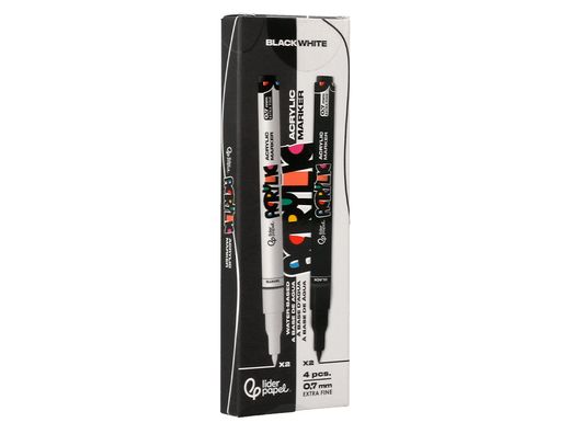 Rotulador liderpapel acrylic base agua todo tipo de superficie punta fina 0,7 mm caja de 4 perfiladores