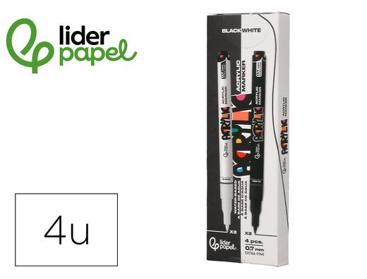 Rotulador liderpapel acrylic base agua todo tipo de superficie punta fina 0,7 mm caja de 4 perfiladores