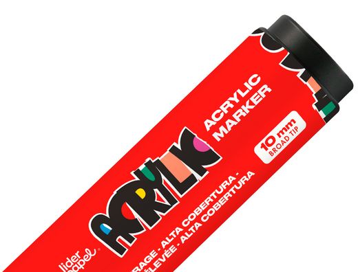 Rotulador liderpapel acrylic base agua todo tipo de superficie punta rectangular 10 mm rojo