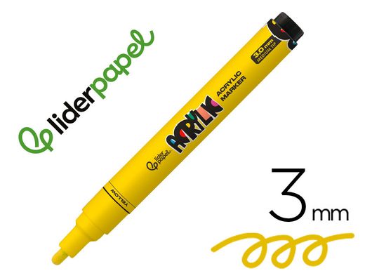 Rotulador liderpapel acrylic base agua todo tipo de superficie punta redonda 3 mm amarillo