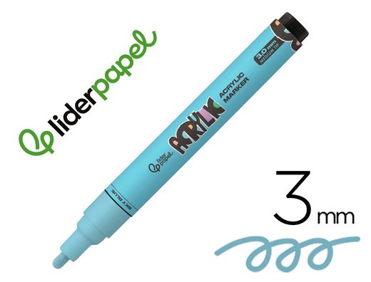 Rotulador liderpapel acrylic base agua todo tipo de superficie punta redonda 3 mm azul cielo