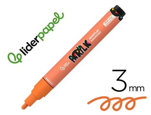 Rotulador liderpapel acrylic base agua todo tipo de superficie punta redonda 3 mm naranja