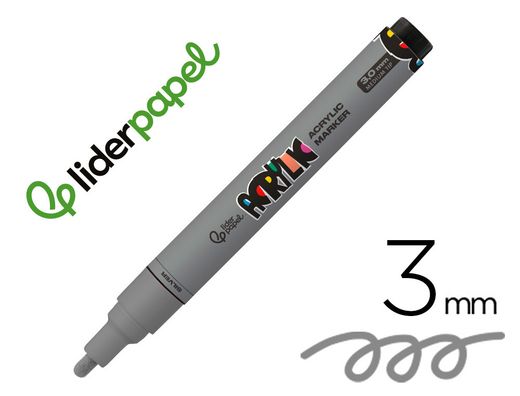 Rotulador liderpapel acrylic base agua todo tipo de superficie punta redonda 3 mm plata