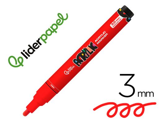 Rotulador liderpapel acrylic base agua todo tipo de superficie punta redonda 3 mm rojo