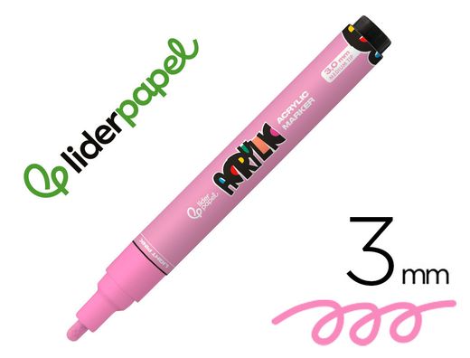 Rotulador liderpapel acrylic base agua todo tipo de superficie punta redonda 3 mm rosa claro