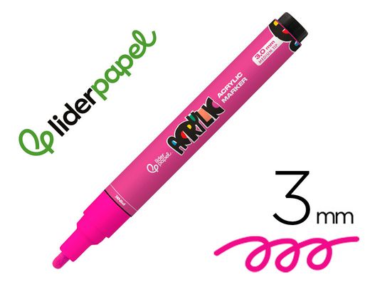 Rotulador liderpapel acrylic base agua todo tipo de superficie punta redonda 3 mm rosa